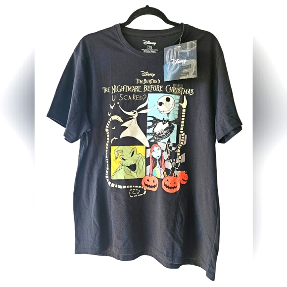 Disney Nightmare Before Christmas Black Graphic Tee Shirt Halloween Short Sleeve - Picture 2 of 7